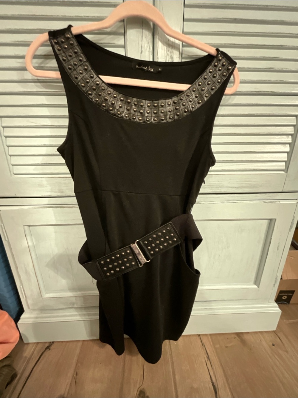 Mustard Seed Black Stud-Trim Mini Dress with Belt